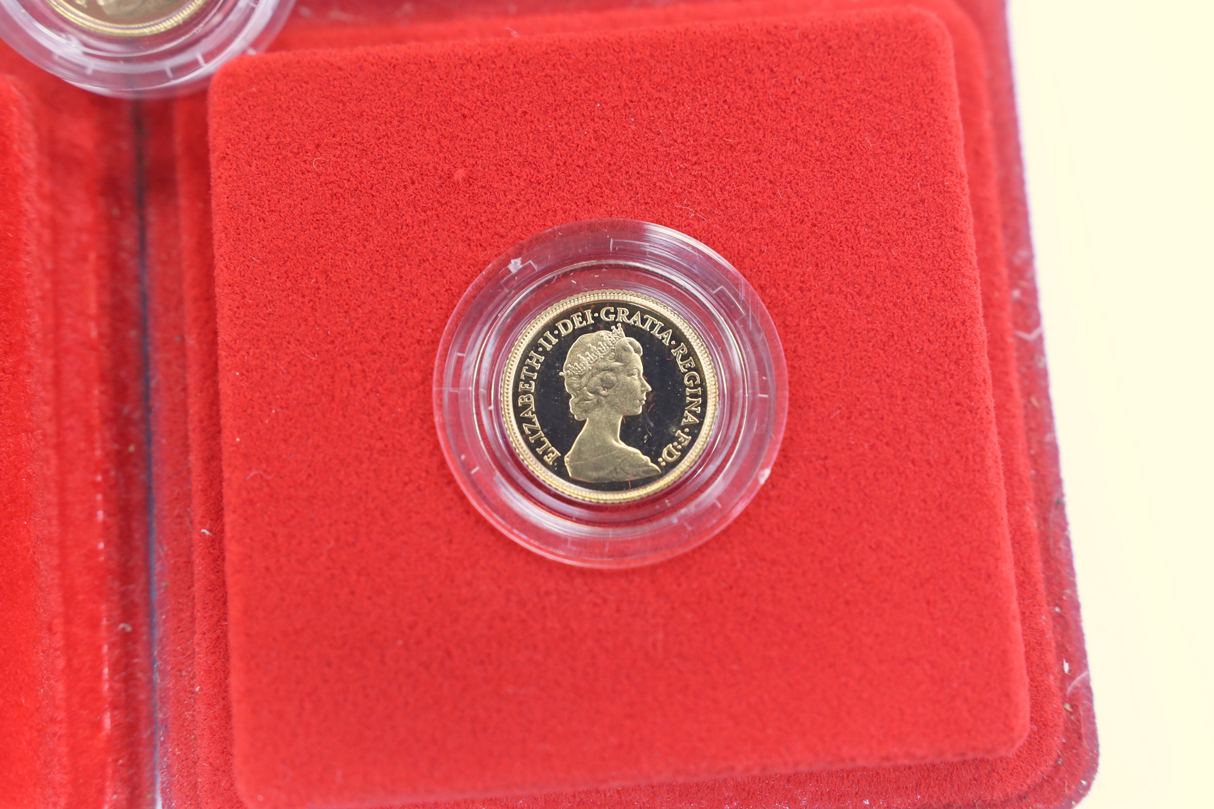 British gold coins - Two Royal Mint QEII Gold Proof Half Sovereigns, both 1980, both with case of issue and another proof gold half sovereign, 1982, without case (3)